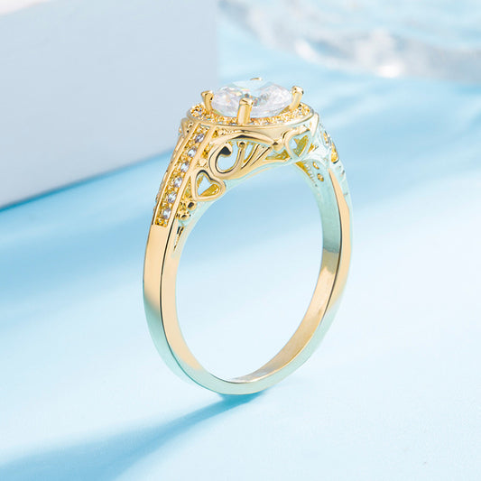 Love Texture White Gold Plated Women's Ring Zircon Full Diamond