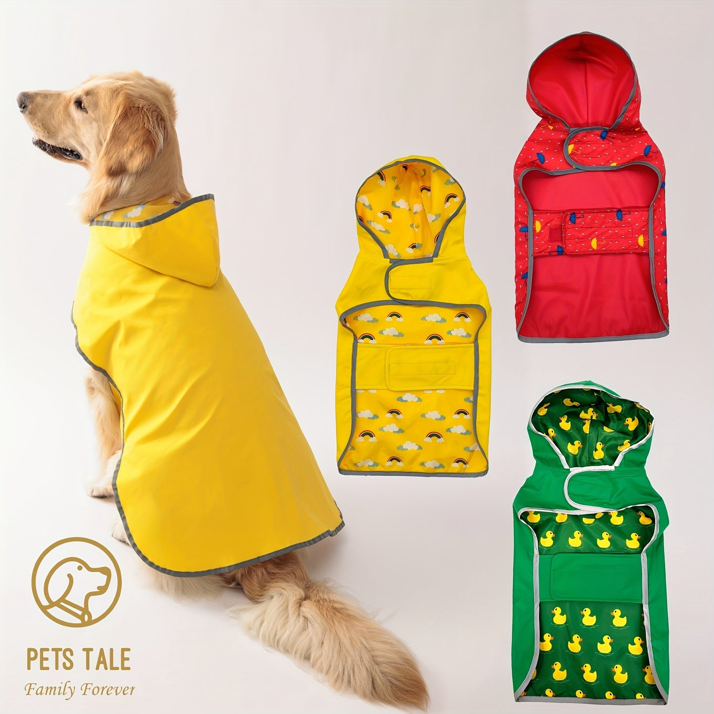 [Reversible Dog Raincoat] PETS TALE Reversible Dog Raincoat, 1pc | Polyester Pet Jacket with Duck Print, Machine Washable, Adjustable Straps for Small to Extra Large Breeds