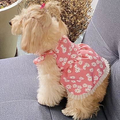 1pc Adorable Daisy Graphic Pet Dress - Soft, Breathable, Comfortable Loungewear for Dogs and Cats - Perfect for Summer Party, Outdoor Play, and Casual Wear