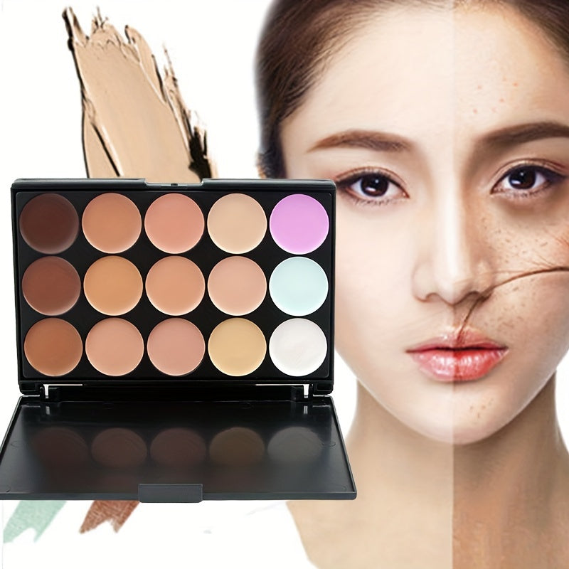 15-Color Waterproof Concealer Palette Pro - Full Coverage Foundation for Acne, Dark Circles, Freckles, Scars, Brightening, Contouring, and Isolation with Free Beauty Egg Brush