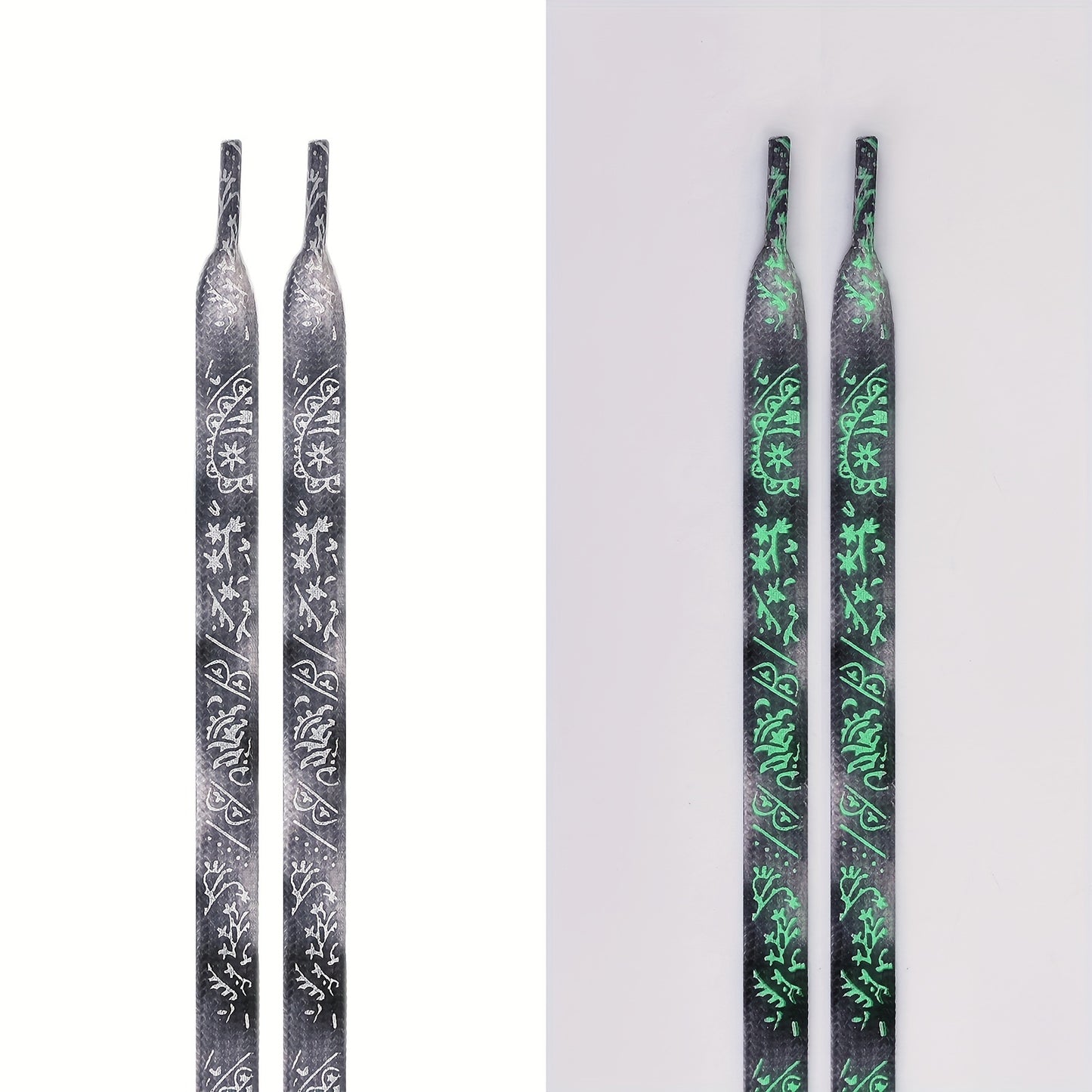 1 Pair of 47.24 Inch Long Glow-in-the-Dark Luminous Flat Shoelaces with Fluorescent Pattern for Enhanced Visibility at Music Festivals, Perfect for Sneakers, Boots & Shoes
