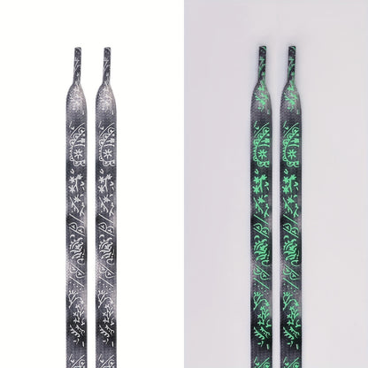 1 Pair of 47.24 Inch Long Glow-in-the-Dark Luminous Flat Shoelaces with Fluorescent Pattern for Enhanced Visibility at Music Festivals, Perfect for Sneakers, Boots & Shoes