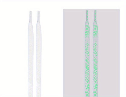 1 Pair of 47.24 Inch Long Glow-in-the-Dark Luminous Flat Shoelaces with Fluorescent Pattern for Enhanced Visibility at Music Festivals, Perfect for Sneakers, Boots & Shoes