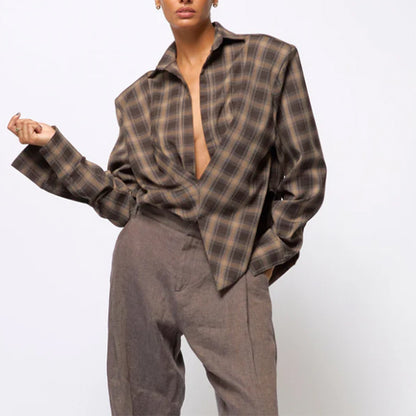 Women's Plaid Low Collar Shirt