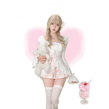 Coat Bow Suspenders Top Lace Skirt Three-piece Set