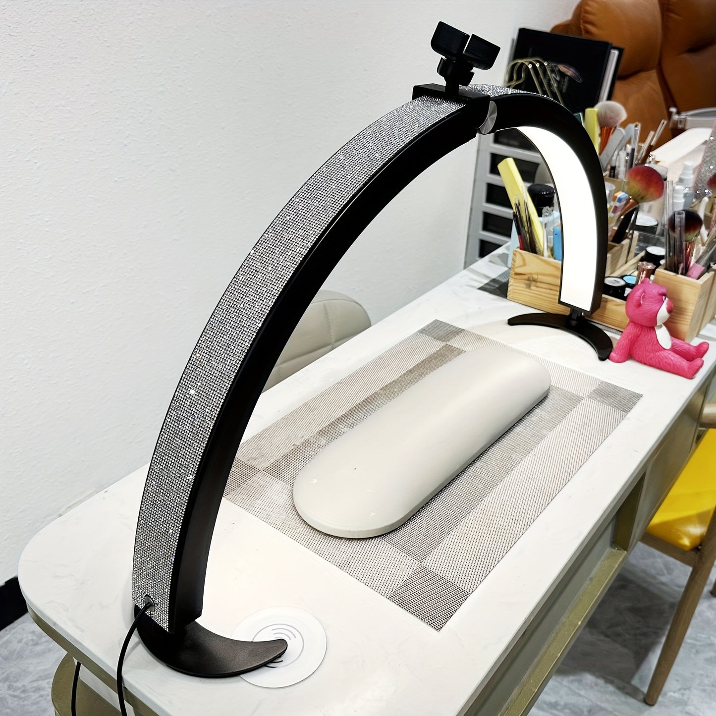 29 "Half-moon Nail Tech Light With Phone Seat, 40W Foldable, Nail Lamp With Wire Controller And Remote, 7 Color Modes, 10 Brightness For Beauty/eyelash Tattoo/crafts,, Black/white/pink