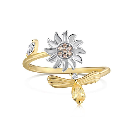 S925 Sterling Silver Flowers Diamond Decompression Rotatable Fashion Ring