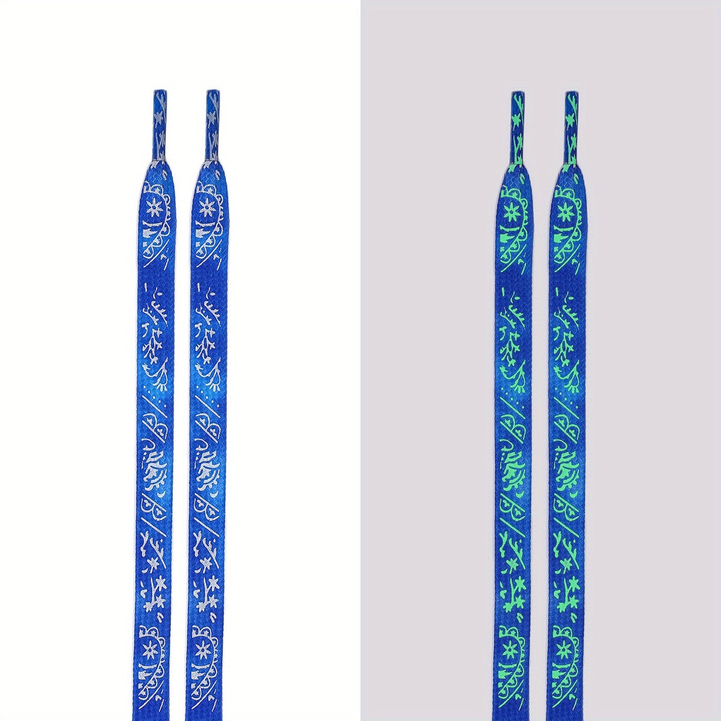 1 Pair of 47.24 Inch Long Glow-in-the-Dark Luminous Flat Shoelaces with Fluorescent Pattern for Enhanced Visibility at Music Festivals, Perfect for Sneakers, Boots & Shoes