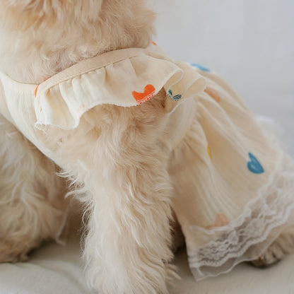 1pc Summer Pet Dress with Cute Heart Graphic and Lace Trim for Dogs and Cats - Keep Your Furry Friend Cool and Stylish
