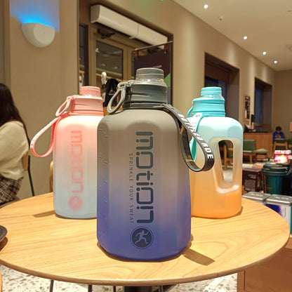 1pc Round 2.2L/77.93OZ Big Large Capacity Sports Water Bottle, Plastic, Gradient, Portable, Reusable, PVC Free, with Straw, for Fitness, Outdoor, Hand Wash Only
