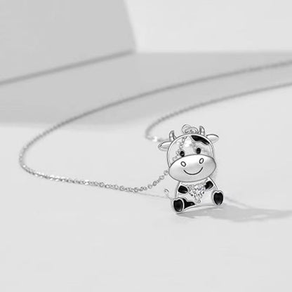 European And American Cartoon Cow BABY HUG Heart-shaped Gem Pendant Necklace