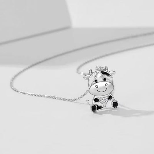 European And American Cartoon Cow BABY HUG Heart-shaped Gem Pendant Necklace