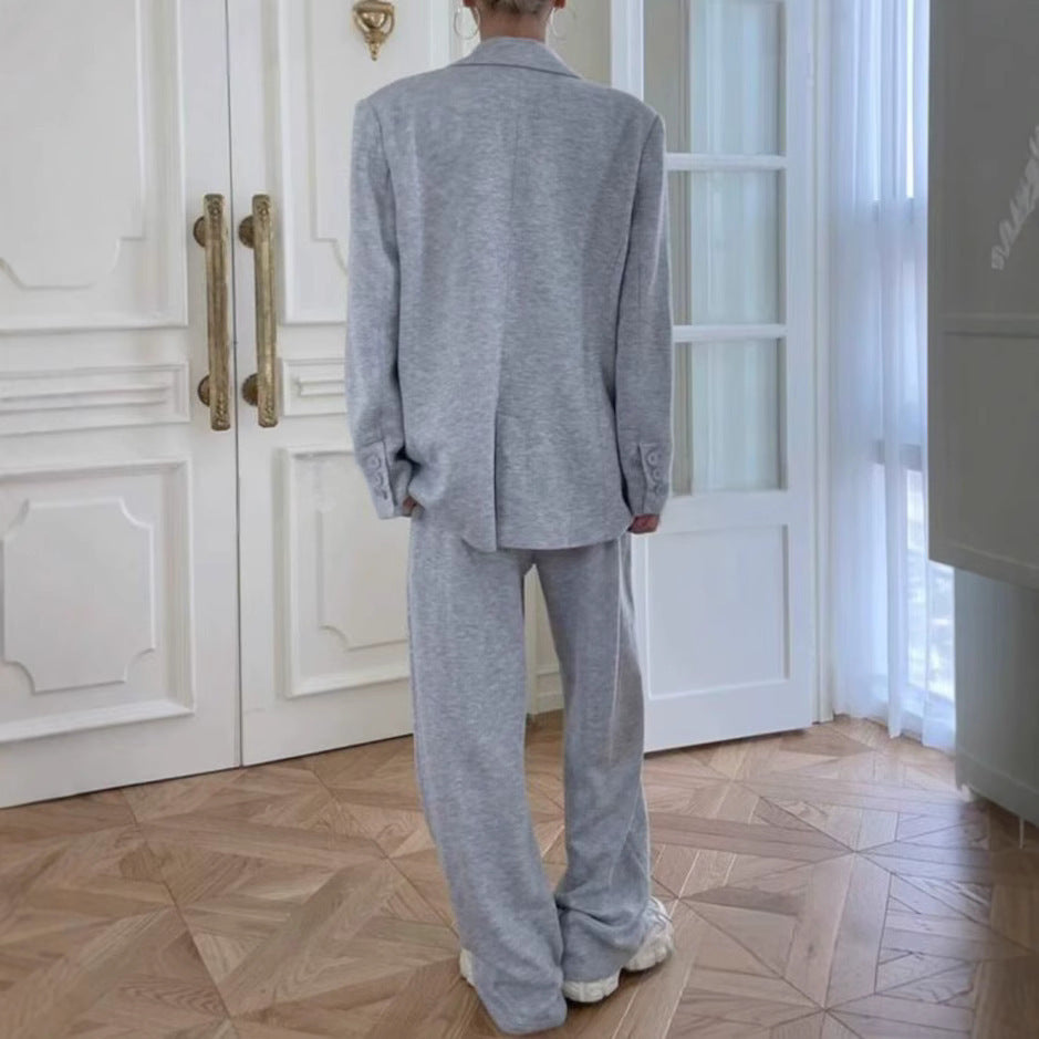 Women's Solid Color Loose Fit Lapel Cardigan Suit Casual