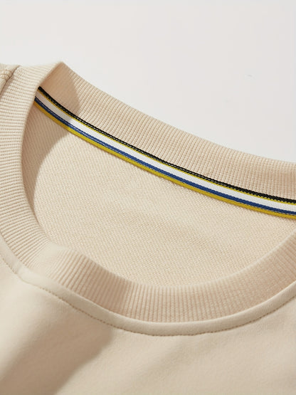 2Pcs Letter Print Outfit - Relaxed-Fit Casual Crew Neck Long Sleeve Pullover Sweatshirt and Sweatpants Set for Spring and Fall - High-Quality Mens Clothing for Everyday Wear