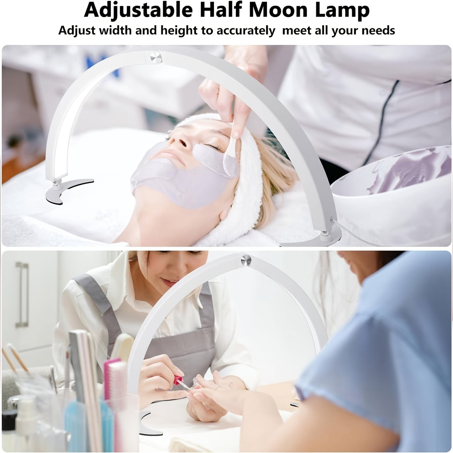 29 "Half-moon Nail Tech Light With Phone Seat, 40W Foldable, Nail Lamp With Wire Controller And Remote, 7 Color Modes, 10 Brightness For Beauty/eyelash Tattoo/crafts,, Black/white/pink