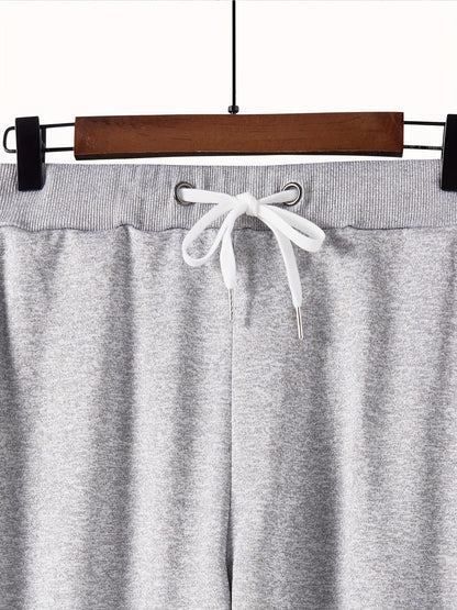 2Pcs Letter Print Outfit - Relaxed-Fit Casual Crew Neck Long Sleeve Pullover Sweatshirt and Sweatpants Set for Spring and Fall - High-Quality Mens Clothing for Everyday Wear