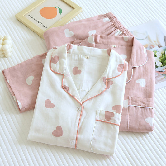 Cotton Gauze Pajamas Ladies' Homewear Long Sleeve Trousers Suit
