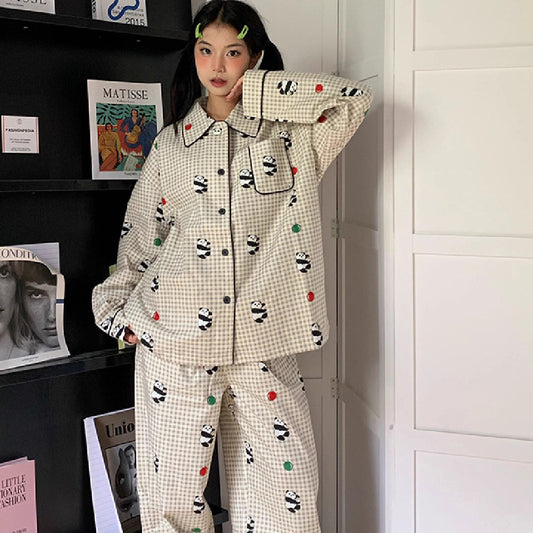 Panda Printing Long-sleeved Pajamas For Women