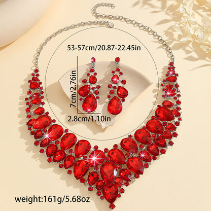Atmospheric Red Crystal Necklace And Earrings Suite