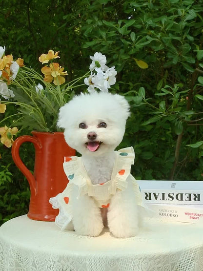 1pc Summer Pet Dress with Cute Heart Graphic and Lace Trim for Dogs and Cats - Keep Your Furry Friend Cool and Stylish