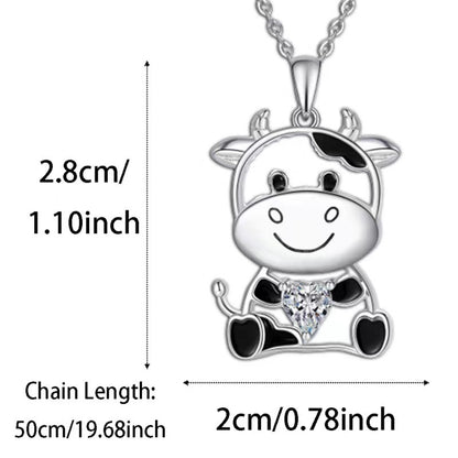 European And American Cartoon Cow BABY HUG Heart-shaped Gem Pendant Necklace