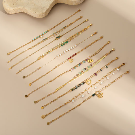 Niche Ins Natural Stone Freshwater Pearl Design Stainless Steel Bracelet