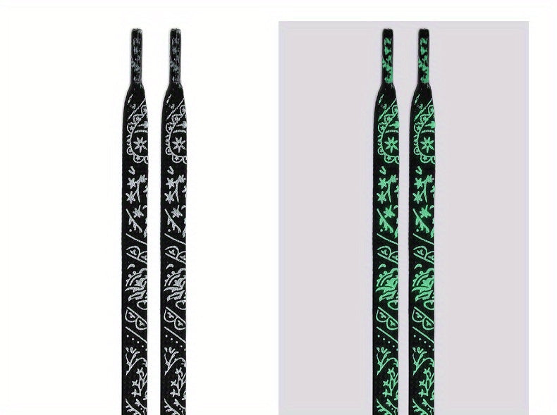 1 Pair of 47.24 Inch Long Glow-in-the-Dark Luminous Flat Shoelaces with Fluorescent Pattern for Enhanced Visibility at Music Festivals, Perfect for Sneakers, Boots & Shoes