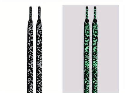 1 Pair of 47.24 Inch Long Glow-in-the-Dark Luminous Flat Shoelaces with Fluorescent Pattern for Enhanced Visibility at Music Festivals, Perfect for Sneakers, Boots & Shoes