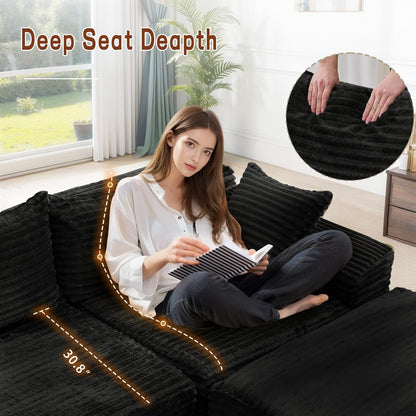 108" Sectional Couches for Living Room, Modular Sectional Sofa with L-Shape Chaise, Cloud Couch, Comfy Corduroy Fluffy Couch with Deep Seat and Side Pockets, No Assembly Required-3