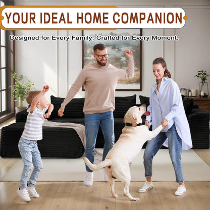 108" Sectional Couches for Living Room, Modular Sectional Sofa with L-Shape Chaise, Cloud Couch, Comfy Corduroy Fluffy Couch with Deep Seat and Side Pockets, No Assembly Required-4